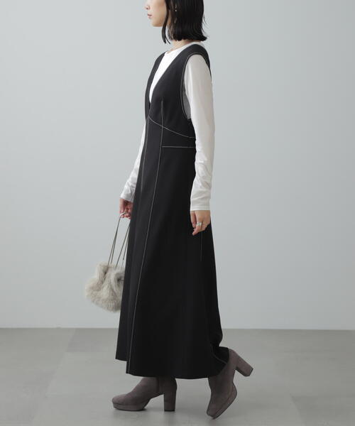 FREE'S MART（フリーズマート）の「◆配色ステッチジャンスカ（ジャンパースカート・レディース・ベージュ/ブラック/グレー・SMALL/MEDIUM）」の10枚目の写真