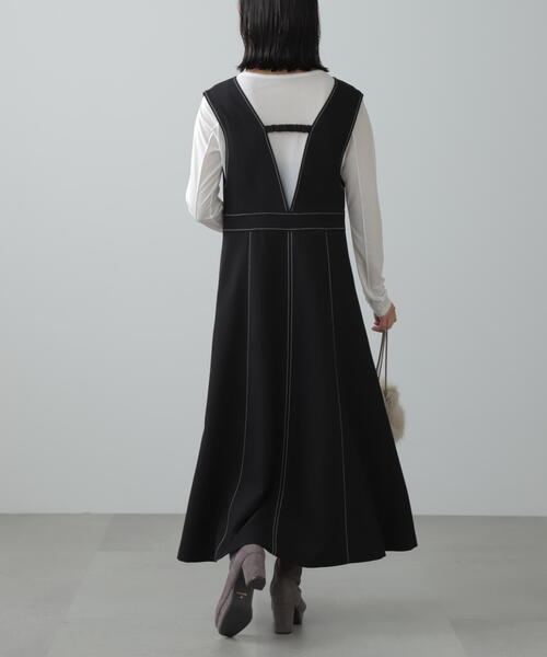 FREE'S MART（フリーズマート）の「◆配色ステッチジャンスカ（ジャンパースカート・レディース・ベージュ/ブラック/グレー・SMALL/MEDIUM）」の11枚目の写真