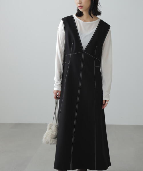 FREE'S MART（フリーズマート）の「◆配色ステッチジャンスカ（ジャンパースカート・レディース・ベージュ/ブラック/グレー・SMALL/MEDIUM）」の12枚目の写真