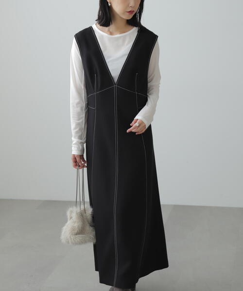 FREE'S MART（フリーズマート）の「◆配色ステッチジャンスカ（ジャンパースカート・レディース・ベージュ/ブラック/グレー・SMALL/MEDIUM）」の13枚目の写真