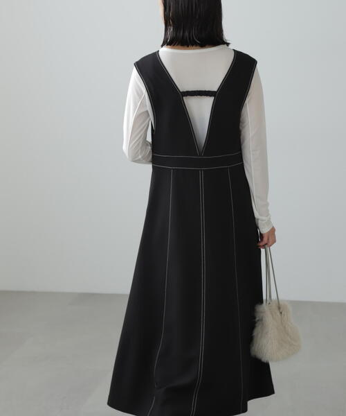 FREE'S MART（フリーズマート）の「◆配色ステッチジャンスカ（ジャンパースカート・レディース・ベージュ/ブラック/グレー・SMALL/MEDIUM）」の16枚目の写真