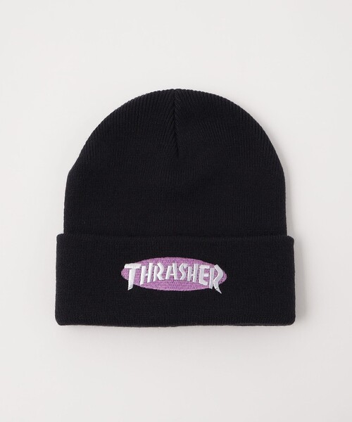 THRASHER(スラッシャー)の「【別注】<THRASHER>ビーニー / ニット帽 / キッズ(ニットキャップ/ビーニー・キッズ・オリーブ/ネイビー/マスタード・FREE)」の2枚目の写真