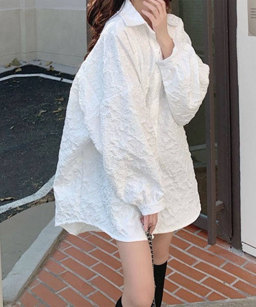 URGE:】ふくれ ジャガード オーバーサイズ 長袖 シャツ(シャツ URGE:】ふくれ ジャガード オーバーサイズ 長袖 シャツ(シャツ