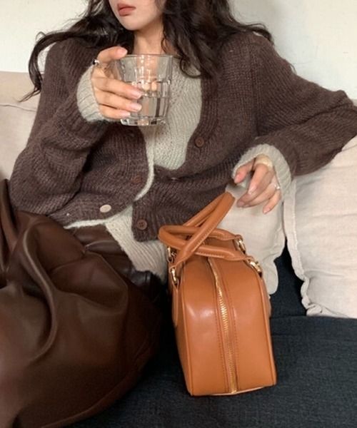 LYEON(リヨン)の「レイヤード配色ショートニットカーディガン(カーディガン/ボレロ・レディース・グレー/ブラウン・FREE)」の5枚目の写真