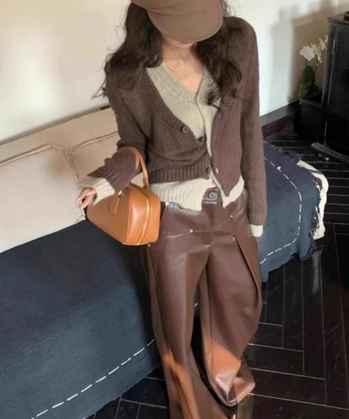 LYEON(リヨン)の「レイヤード配色ショートニットカーディガン(カーディガン/ボレロ・レディース・グレー/ブラウン・FREE)」の9枚目の写真