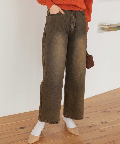 titivate（ティティベイト）の「ワイドデニムパンツ（デニムパンツ・レディース・ライトグレー/ブラウン/ライトブルー/オフホワイト/インディゴブルー・SP/S/M/MT/L）」の4枚目の写真