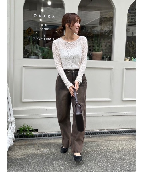 titivate（ティティベイト）の「ワイドデニムパンツ（デニムパンツ・レディース・ライトグレー/ブラウン/ライトブルー/オフホワイト/インディゴブルー・SP/S/M/MT/L）」の15枚目の写真