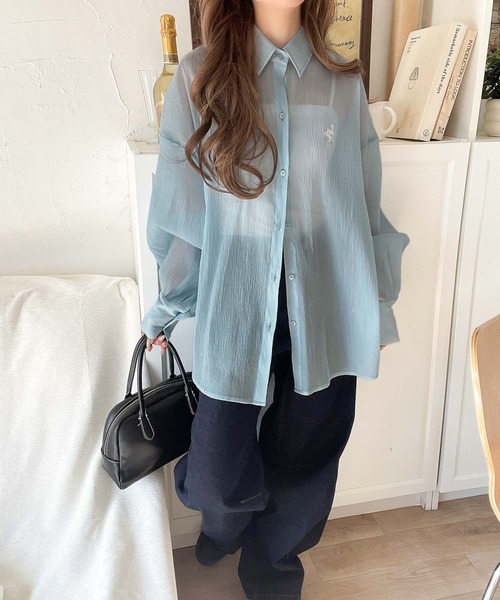 セール】シアーなゆるシルエット。胸ワンポイント刺繍ビッグシアー