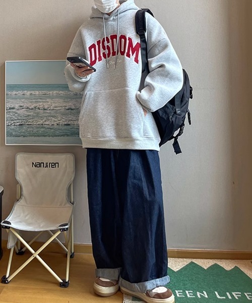 NOWLE（ノウル）の「【NOWLE】ロゴ ワッペン刺繍 裏起毛 パーカー（パーカー・メンズ・グレー/ブラック/ホワイト/ブルー・LARGE/X-LARGE/MEDIUM）」の5枚目の写真