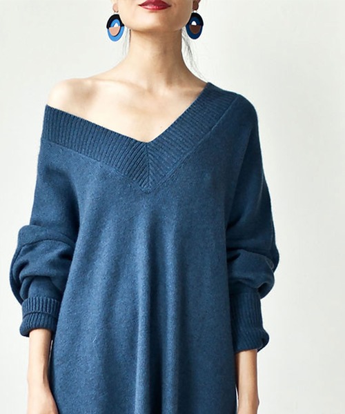 blackdia ocean（ブラックダイヤオーシャン）の「blackdia ocean Vネックニットワンピース（ワンピース・レディース・ベージュ/ブラック/ライトブラウン/ブルー・FREE）」の10枚目の写真