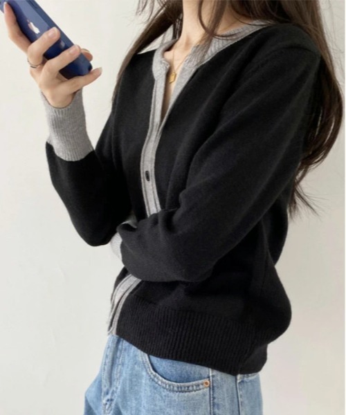 by LEGNA(バイレグナ)の「シンプルながらもモダン。バイカラーVネックカーディガン(カーディガン/ボレロ・レディース・ブラック/アイボリー/ダークオレンジ/ブルー/カーキ・FREE)」の12枚目の写真