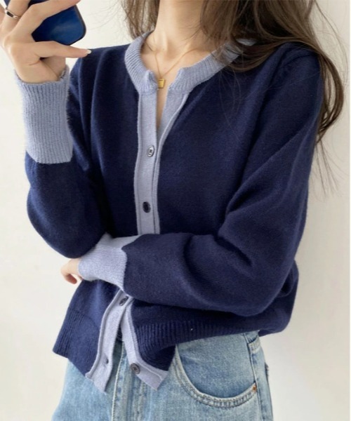 by LEGNA(バイレグナ)の「シンプルながらもモダン。バイカラーVネックカーディガン(カーディガン/ボレロ・レディース・ブラック/アイボリー/ダークオレンジ/ブルー/カーキ・FREE)」の14枚目の写真