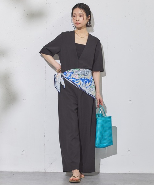 Doux archives（ドゥアルシーヴ）の「ドライジョーゼットサロペット（サロペット/オーバーオール・レディース・ブラック/ベージュ・38）」の10枚目の写真