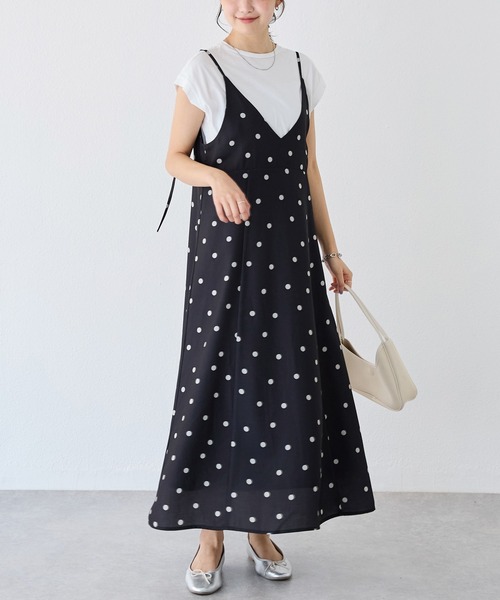 LAVEANGE（ラビアンジェ）の「麻調合繊ドットキャミワンピース（ワンピース・レディース・ベージュ/ブラック・M/LL/3L/4L/5L）」の2枚目の写真