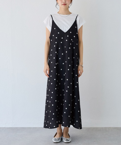 LAVEANGE（ラビアンジェ）の「麻調合繊ドットキャミワンピース（ワンピース・レディース・ベージュ/ブラック・M/LL/3L/4L/5L）」の21枚目の写真