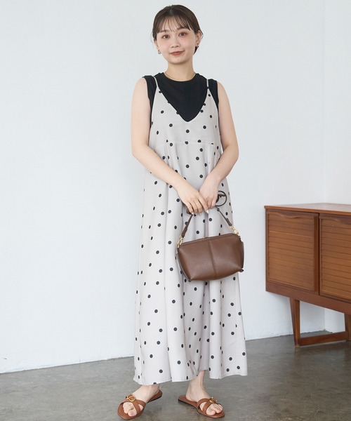 LAVEANGE（ラビアンジェ）の「麻調合繊ドットキャミワンピース（ワンピース・レディース・ベージュ/ブラック・M/LL/3L/4L/5L）」の11枚目の写真