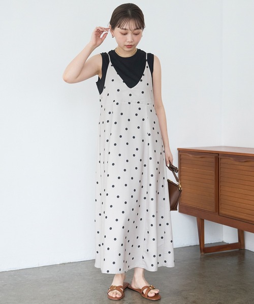 LAVEANGE（ラビアンジェ）の「麻調合繊ドットキャミワンピース（ワンピース・レディース・ベージュ/ブラック・M/LL/3L/4L/5L）」の13枚目の写真