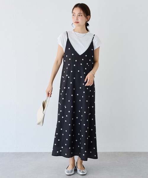 LAVEANGE（ラビアンジェ）の「麻調合繊ドットキャミワンピース（ワンピース・レディース・ベージュ/ブラック・M/LL/3L/4L/5L）」の5枚目の写真