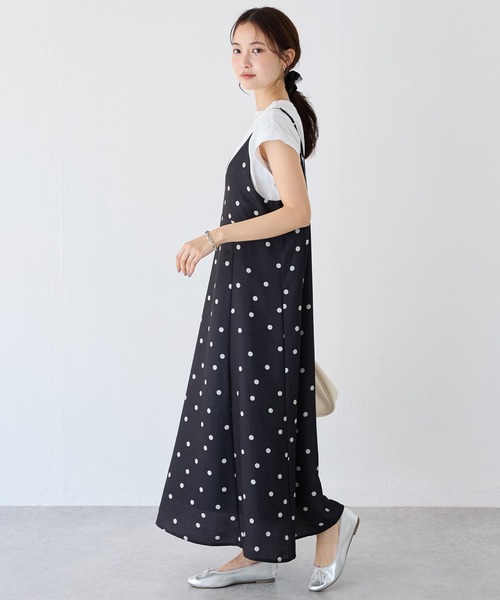 LAVEANGE（ラビアンジェ）の「麻調合繊ドットキャミワンピース（ワンピース・レディース・ベージュ/ブラック・M/LL/3L/4L/5L）」の7枚目の写真