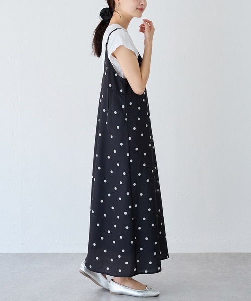 LAVEANGE（ラビアンジェ）の「麻調合繊ドットキャミワンピース（ワンピース・レディース・ベージュ/ブラック・M/LL/3L/4L/5L）」の8枚目の写真