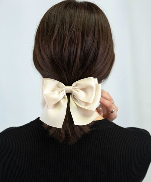 サテンビッグリボンフックポニー ヘアカフ（バレッタ/ヘアクリップ