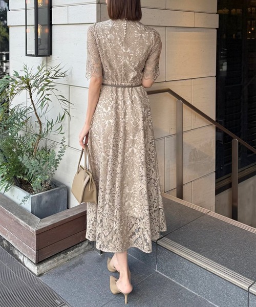 【超美品】anuans ベージュ レースワンピース 定価¥25,300税込 エンブロイダリーレースワンピース（ワンピース）｜anuans（ア