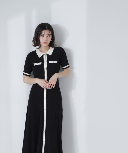 NATURAL BEAUTY BASIC（ナチュラルビューティーベーシック）の「◇ポロバイカラーニットワンピース（ワンピース・レディース・ベージュ系その他/ブラック系その他/グリーン系その他3・MEDIUM/P/S）」の5枚目の写真