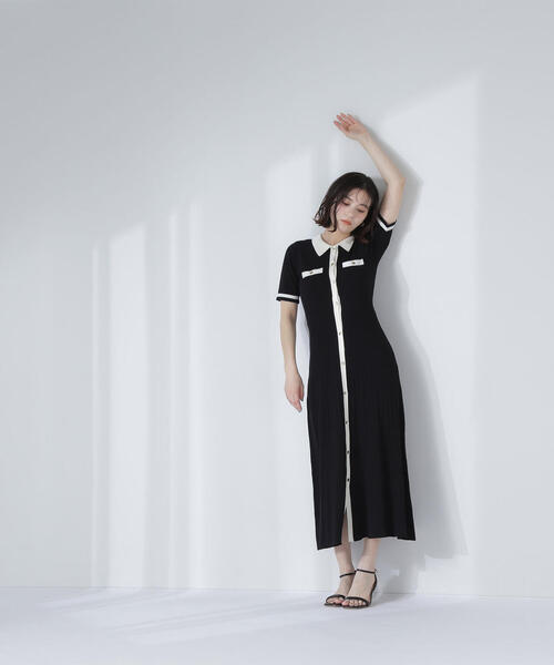 NATURAL BEAUTY BASIC（ナチュラルビューティーベーシック）の「◇ポロバイカラーニットワンピース（ワンピース・レディース・ベージュ系その他/ブラック系その他/グリーン系その他3・MEDIUM/P/S）」の6枚目の写真