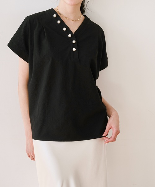 パール釦Vネックオーバーサッカーシャツ Emma Taylor│STYLEDOOR