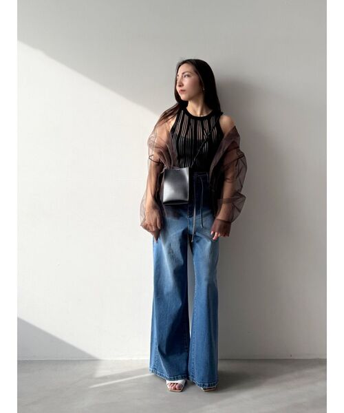 OUNNOUN（オウンノウン）の「【OUNNOUN】ランダムストライプアメスリニット（ニット/セーター・レディース・ベージュ/ブラック/ブルー・FREE）」の6枚目の写真