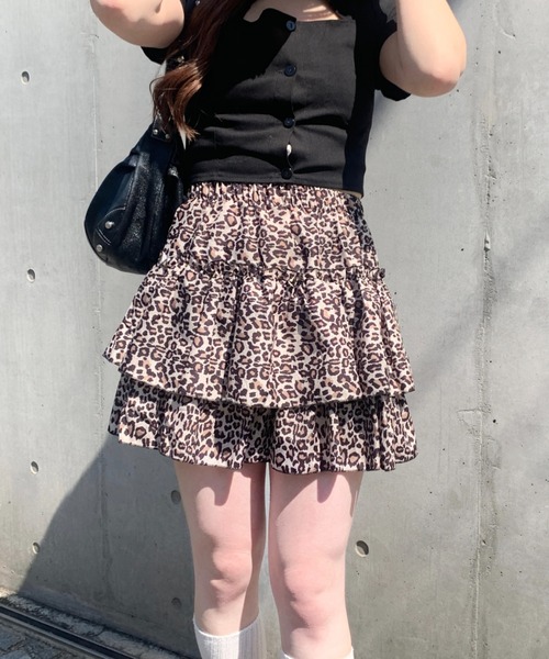 lilful（リルフル）の「【インパン付き】フリルティアードミニスカート レオパード ヒョウ柄（スカート・レディース・ホワイト/ブラウン/ブラック・F）」の13枚目の写真