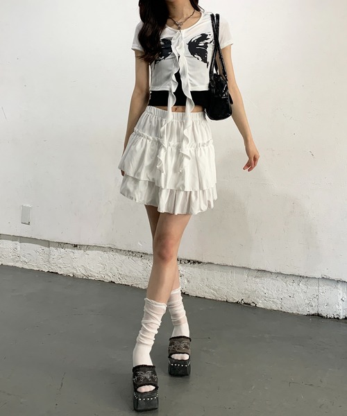 lilful（リルフル）の「【インパン付き】フリルティアードミニスカート レオパード ヒョウ柄（スカート・レディース・ホワイト/ブラウン/ブラック・F）」の18枚目の写真