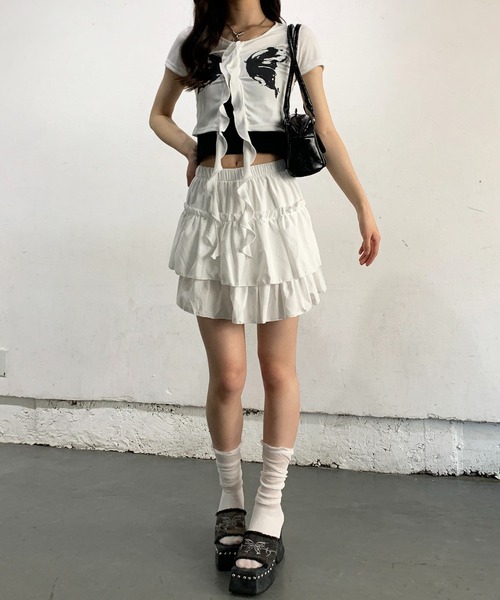 lilful（リルフル）の「【インパン付き】フリルティアードミニスカート レオパード ヒョウ柄（スカート・レディース・ホワイト/ブラウン/ブラック・F）」の19枚目の写真