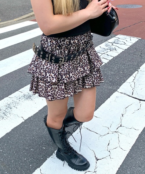 セール】【インパン付き】フリルティアードミニスカート レオパード