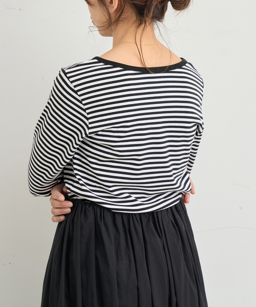 ATON/エイトン 別注 SUVIN FRAISE ボートネック ボーダーTシャツ