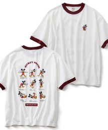 【Disney/ディズニー】 ミッキーアートワーク リンガーバック 刺繍 半袖 Tシャツ