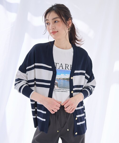 ANY(エニィ)の「クールタッチボクシーカーディガン(カーディガン/ボレロ・レディース・ネイビー系1/グレー系1・F)」の1枚目の写真