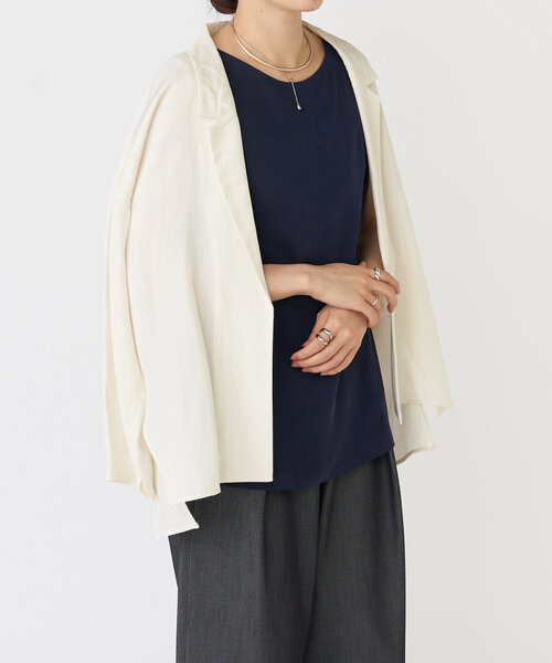 LIVETART（リヴェタート）の「麻混ツイルジャケット（テーラードジャケット・レディース・アイボリー/ブラック・FREE）」の21枚目の写真