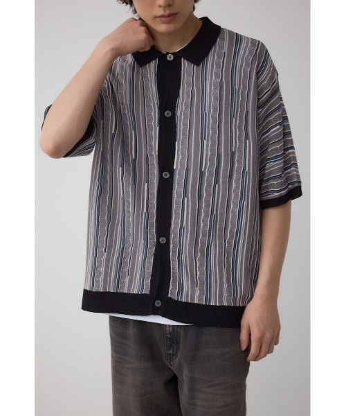 AZUL by moussy(アズールバイマウジー)の「ポロ襟クージーニットトップス(ポロシャツ・メンズ・ホワイト系その他/ブラック系その他/グレー系その他・MEDIUM/LARGE)」の3枚目の写真