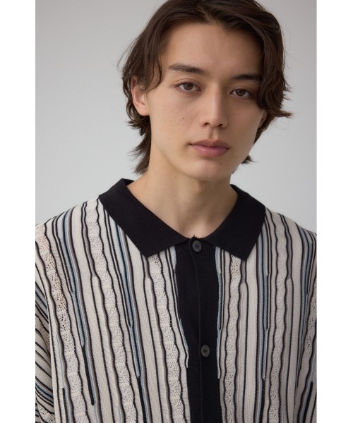 AZUL by moussy(アズールバイマウジー)の「ポロ襟クージーニットトップス(ポロシャツ・メンズ・ホワイト系その他/ブラック系その他/グレー系その他・MEDIUM/LARGE)」の4枚目の写真