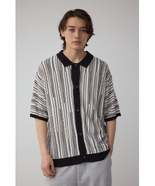 AZUL by moussy(アズールバイマウジー)の「ポロ襟クージーニットトップス(ポロシャツ・メンズ・ホワイト系その他/ブラック系その他/グレー系その他・MEDIUM/LARGE)」の5枚目の写真