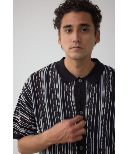 AZUL by moussy(アズールバイマウジー)の「ポロ襟クージーニットトップス(ポロシャツ・メンズ・ホワイト系その他/ブラック系その他/グレー系その他・MEDIUM/LARGE)」の13枚目の写真