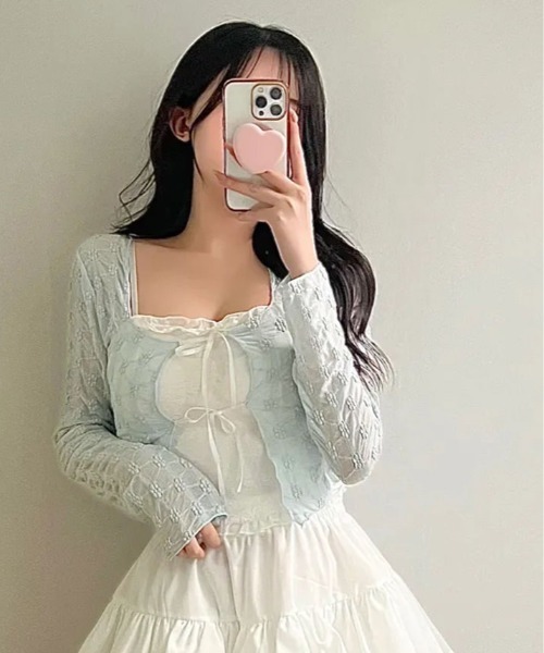 セール】フラワー レース リボン カーディガン（カーディガン/ボレロ