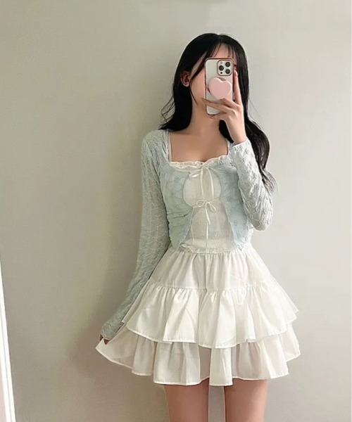 セール】フラワー レース リボン カーディガン（カーディガン/ボレロ