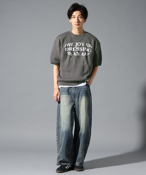 LAND MUSEUM（ランドミュージアム）の「LAND MUSEUM／JOY半袖ニット（ニット/セーター・メンズ・ブラック/チャコール・FREE）」の11枚目の写真