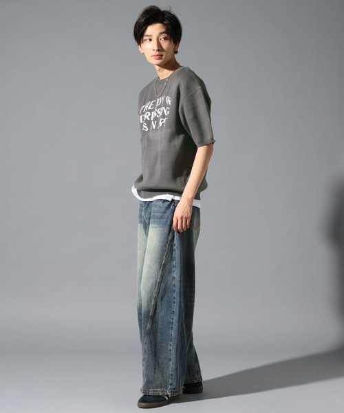 LAND MUSEUM（ランドミュージアム）の「LAND MUSEUM／JOY半袖ニット（ニット/セーター・メンズ・ブラック/チャコール・FREE）」の12枚目の写真