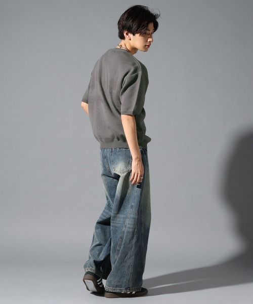 LAND MUSEUM（ランドミュージアム）の「LAND MUSEUM／JOY半袖ニット（ニット/セーター・メンズ・ブラック/チャコール・FREE）」の13枚目の写真