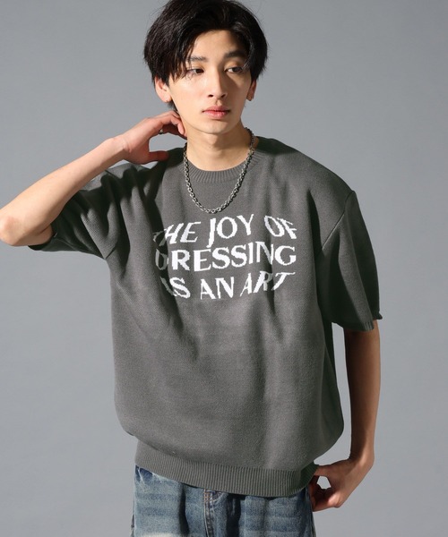 LAND MUSEUM（ランドミュージアム）の「LAND MUSEUM／JOY半袖ニット（ニット/セーター・メンズ・ブラック/チャコール・FREE）」の14枚目の写真