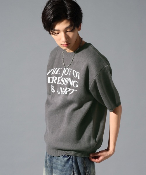 LAND MUSEUM（ランドミュージアム）の「LAND MUSEUM／JOY半袖ニット（ニット/セーター・メンズ・ブラック/チャコール・FREE）」の15枚目の写真