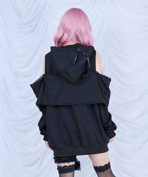 Ribbon shoulder zip hoodie oversize（パーカー）｜AVENCHUMU
